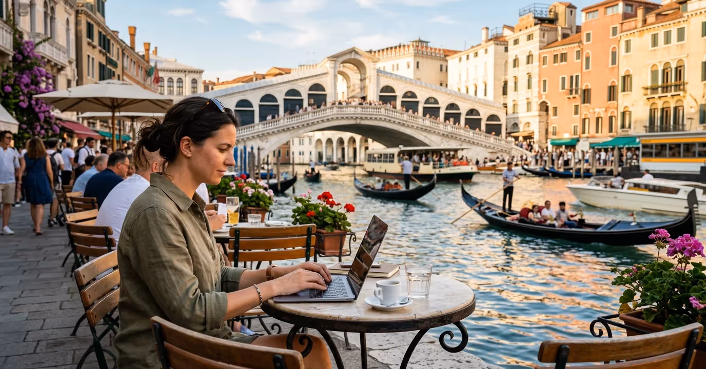 Anwalt macht Pause am Rialto in Venedig — die Kanzlei meldet sich