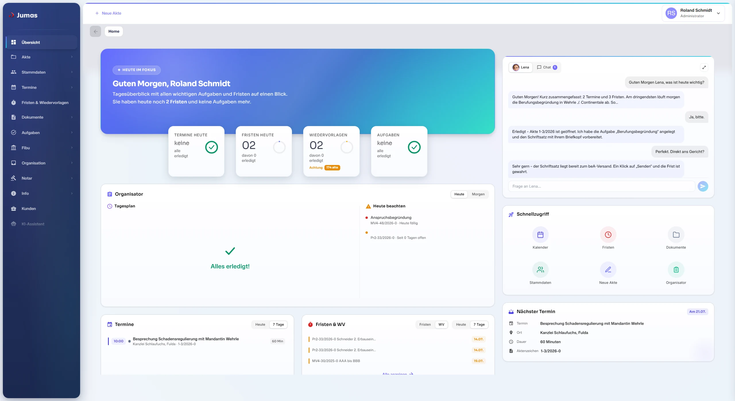 Jumas Dashboard — Übersicht