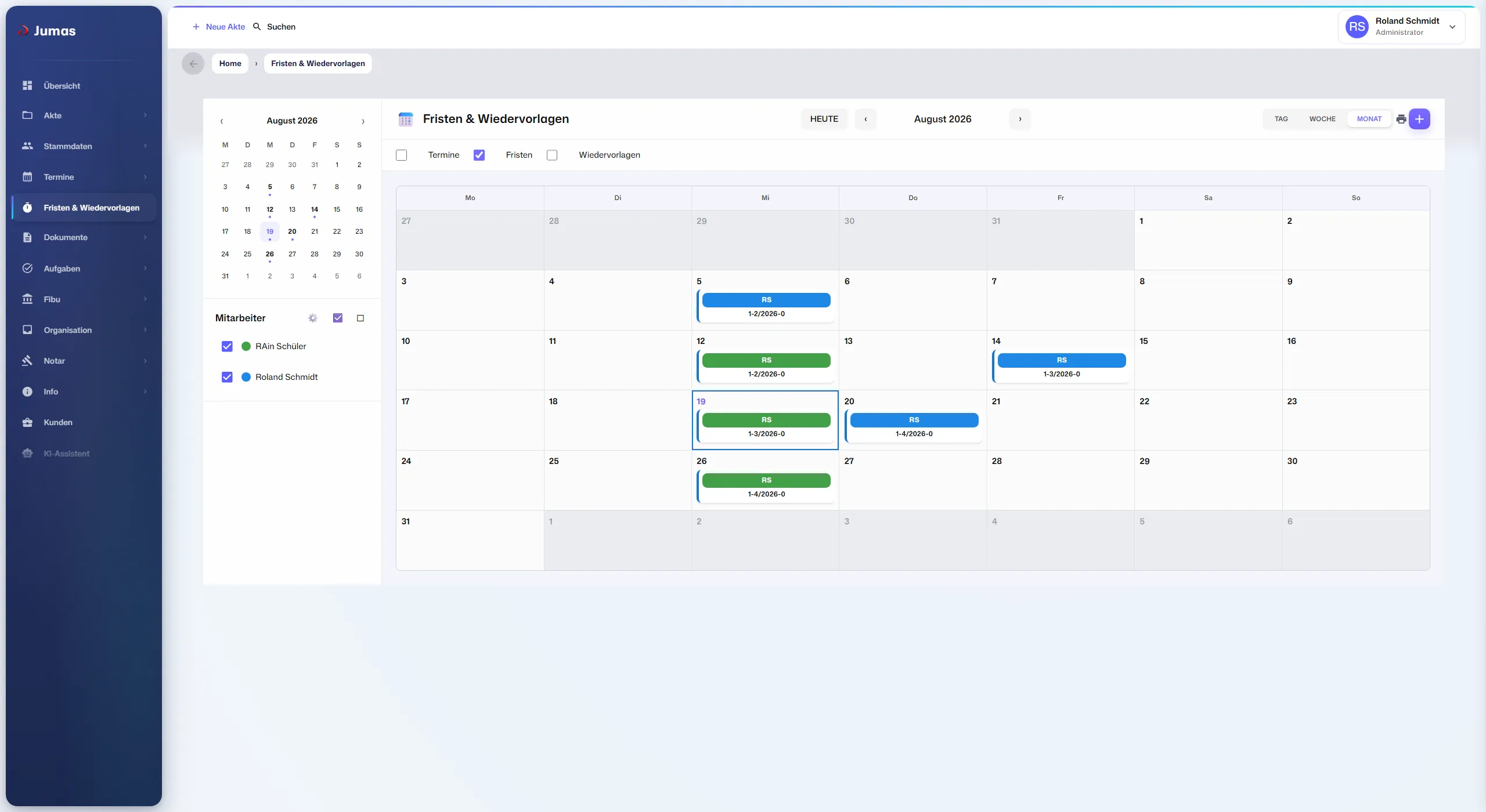 Fristen- und Terminkalender in Jumas